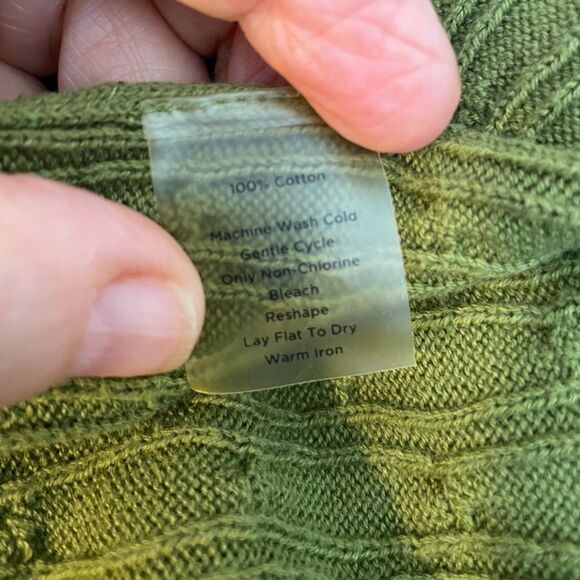 Talbots Plus Size X Green Cotton Cable Knit Sweater Olive Green Lightweight EUC - Picture 4 of 4